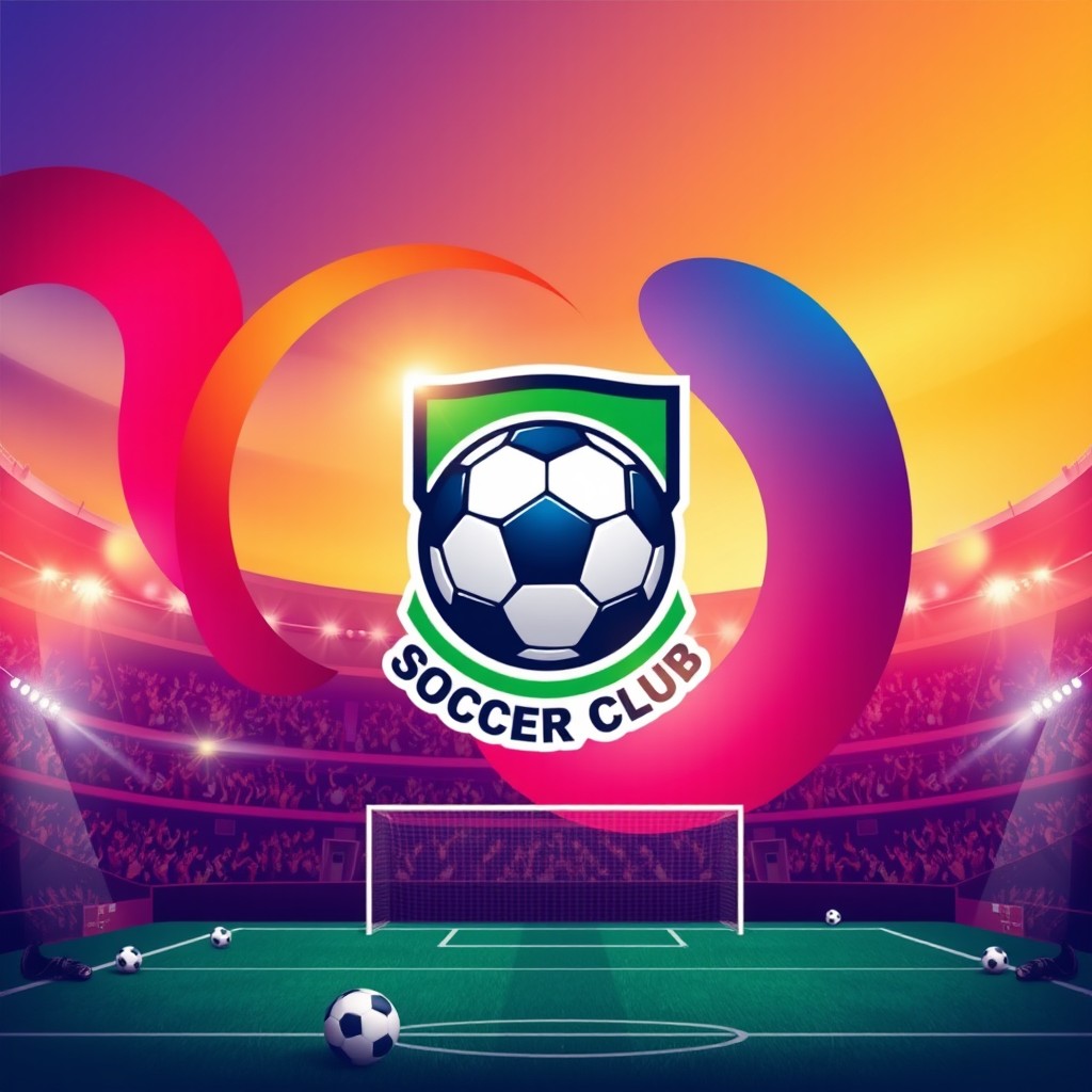 A vibrant and dynamic professional soccer club background featuring a prominent soccer logo at the center