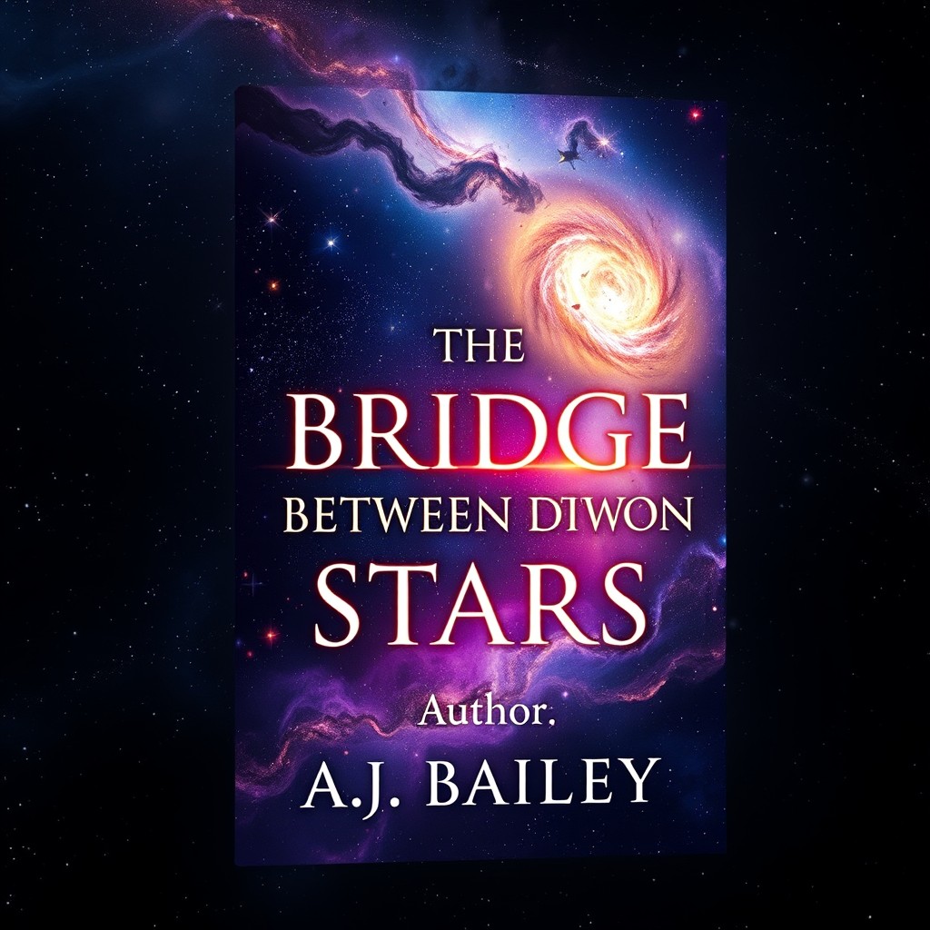 A stunning cosmic-inspired book cover design featuring a dramatic night sky filled with a swirling galaxy, vibrant nebulas, and twinkling stars