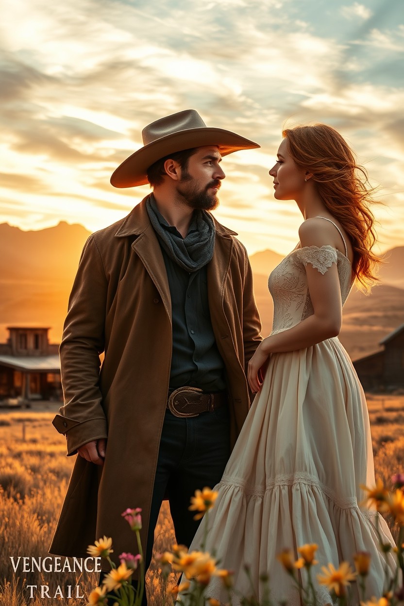 A captivating scene from the Western romance novel "Vengeance Trail