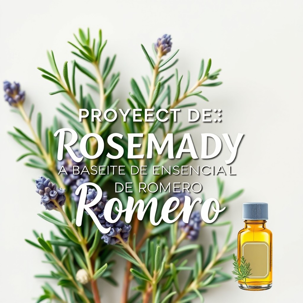 A visually stunning cover design for a project titled "PROYECTO DE UNA POMADA A BASE DE ACEITE ESENCIAL DE ROMERO"