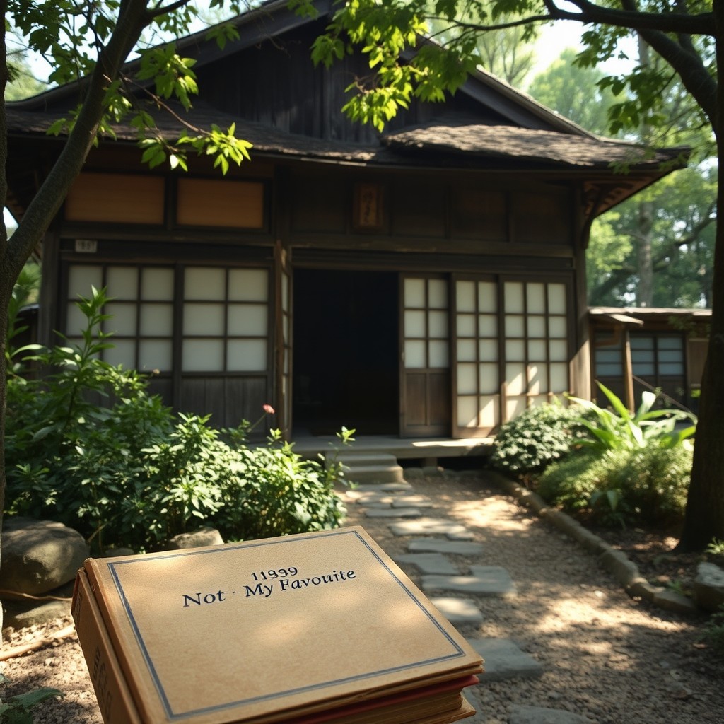 An old Japanese house from 1939, reminiscent of traditional architecture with wooden beams, sliding shoji doors, and a thatched roof
