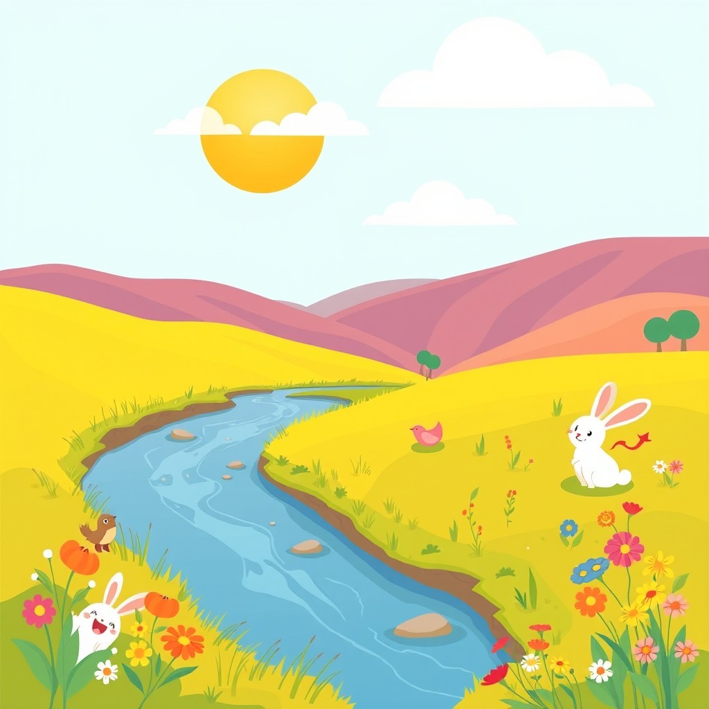 A flat illustration inspired by the provided images, featuring vibrant colors and a minimalist design