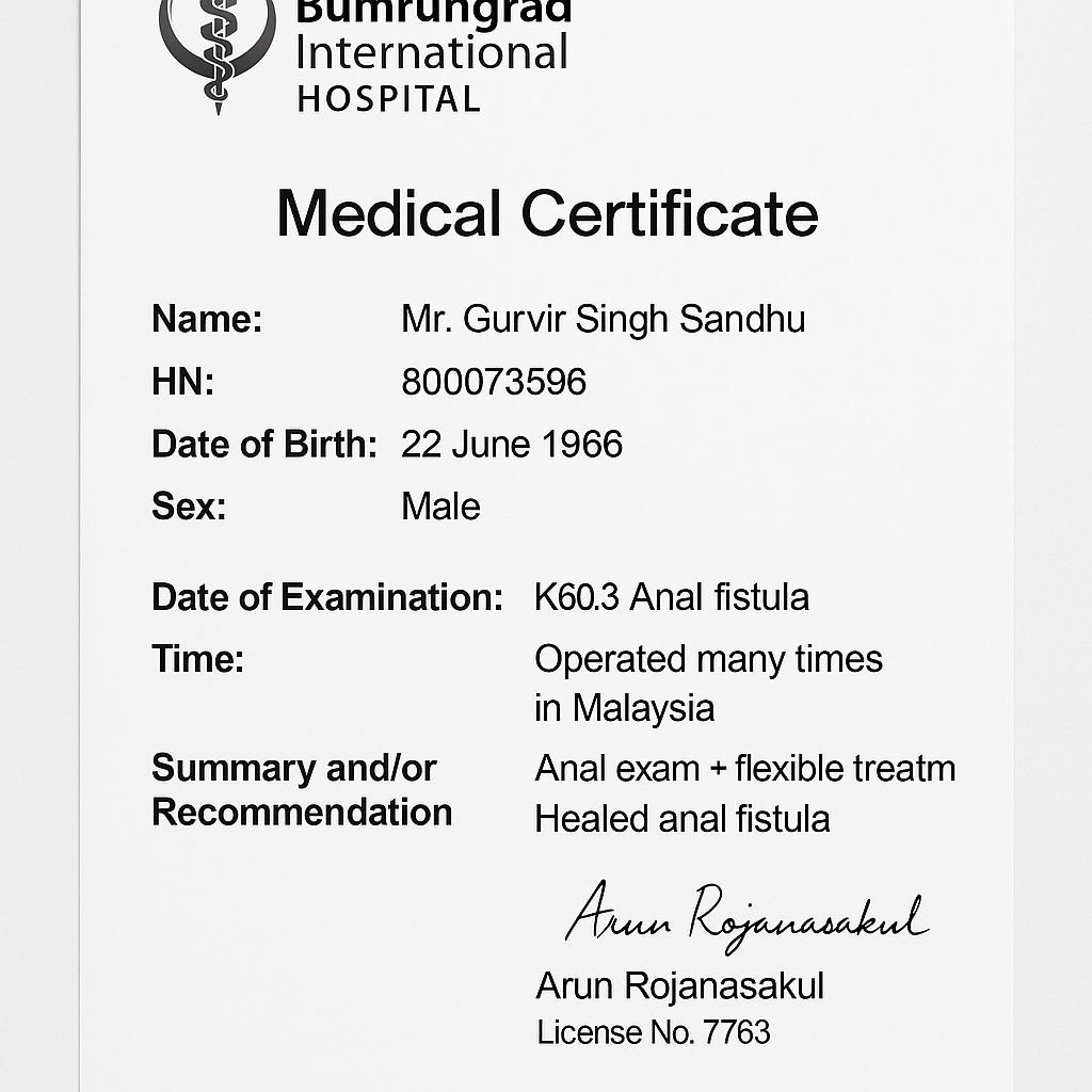 In Summary and/or Recommendations, add "Healed anal fistula"
