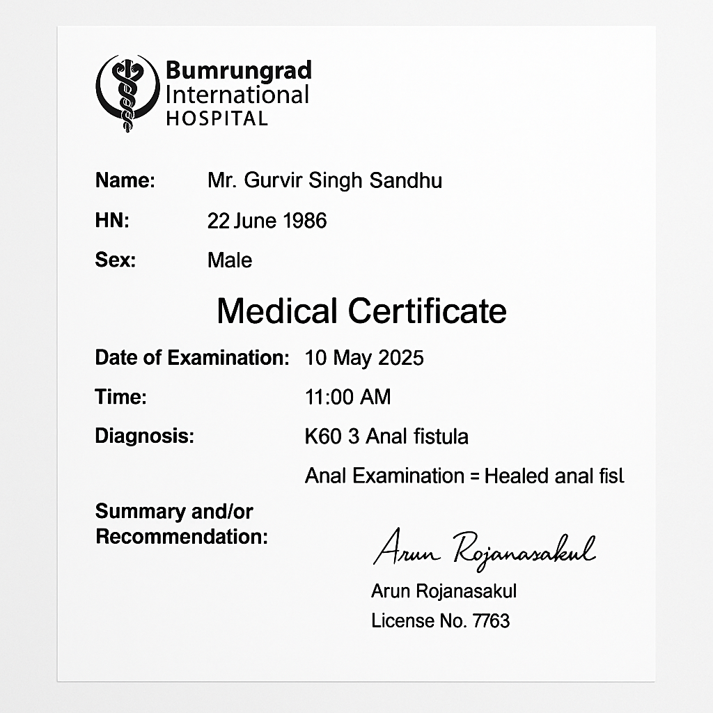 Add " Anal Examination = Healed anal fistula"