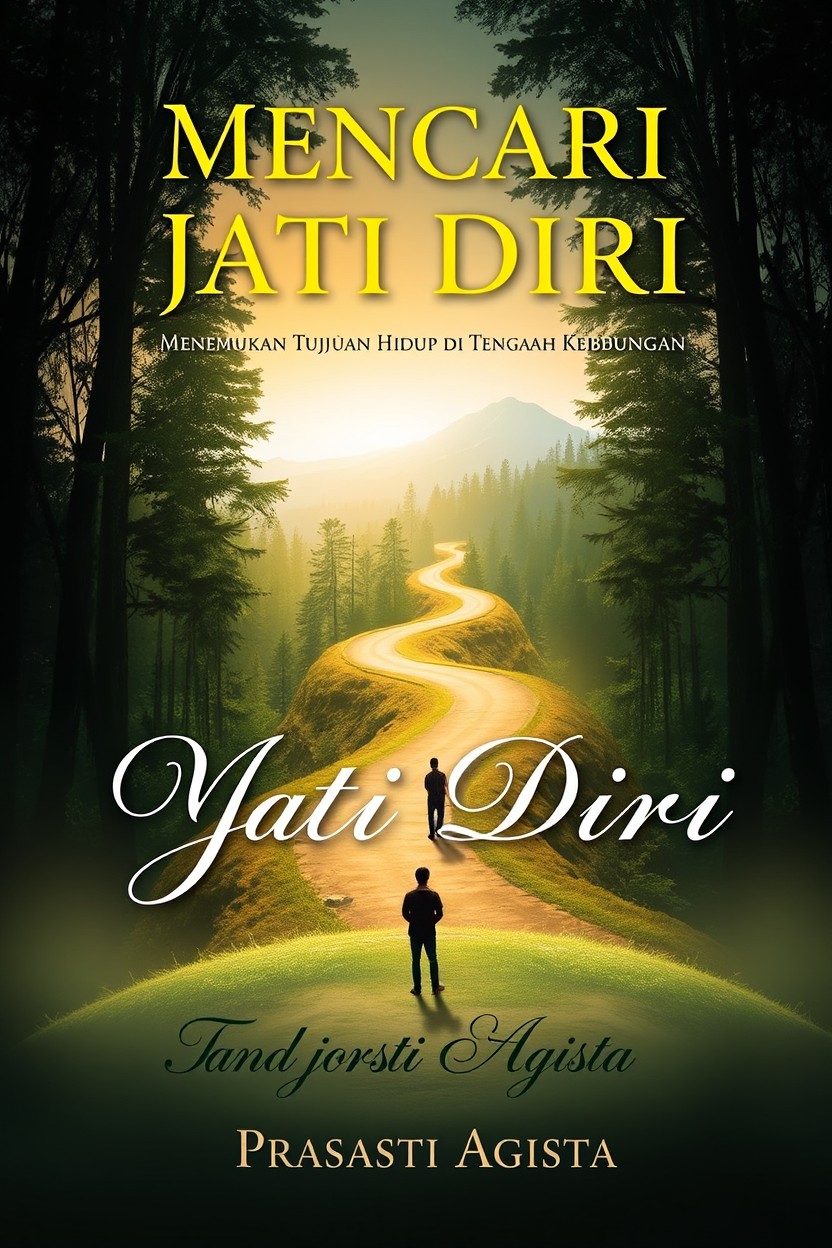 A book cover design for the title 'Mencari Jati Diri' with the subtitle 'Menemukan Tujuan Hidup di Tengah Kebingungan'