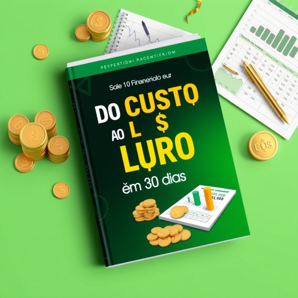 A striking e-book cover for a financial guide titled 'Do Custo ao Lucro em 30 dias'