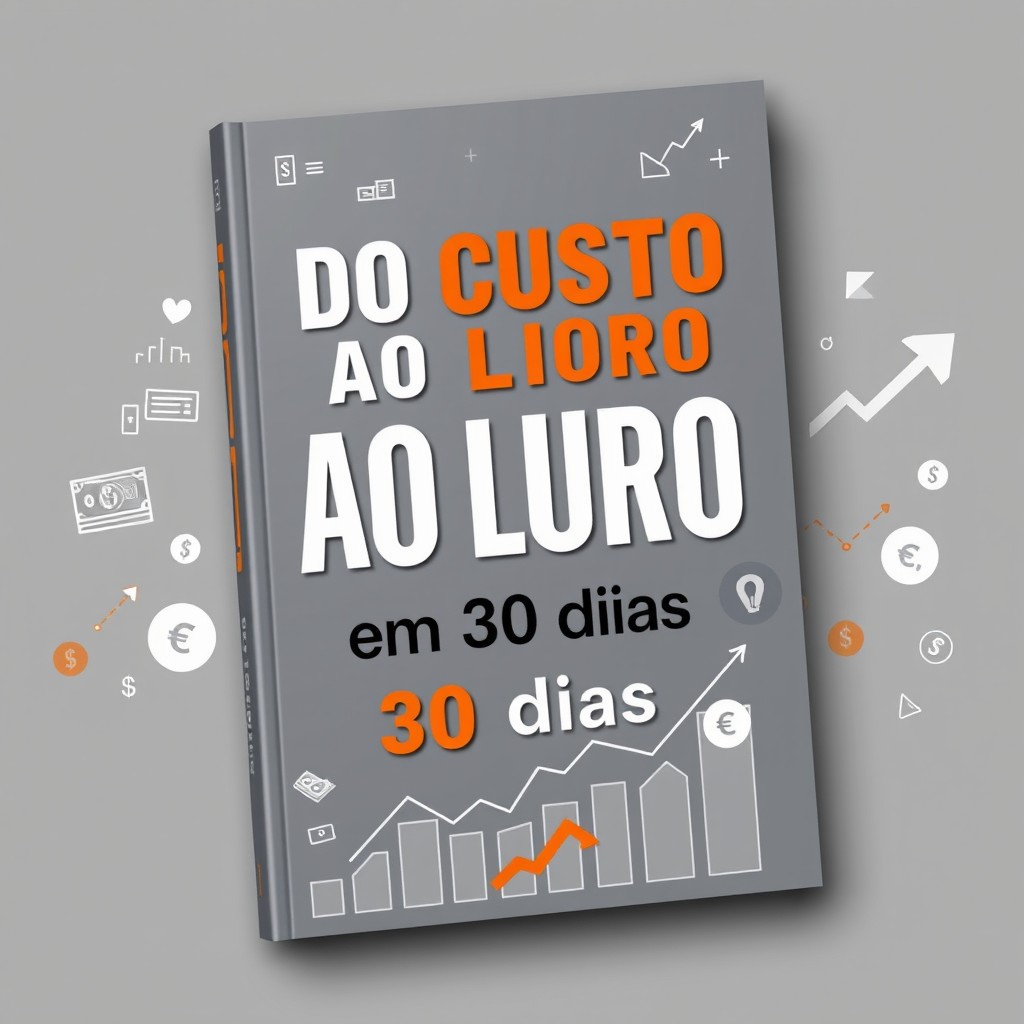 An elaborate and professional e-book cover for a financial guide titled 'Do Custo ao Lucro em 30 dias', tailored for entrepreneurs without experience in finance and accounting
