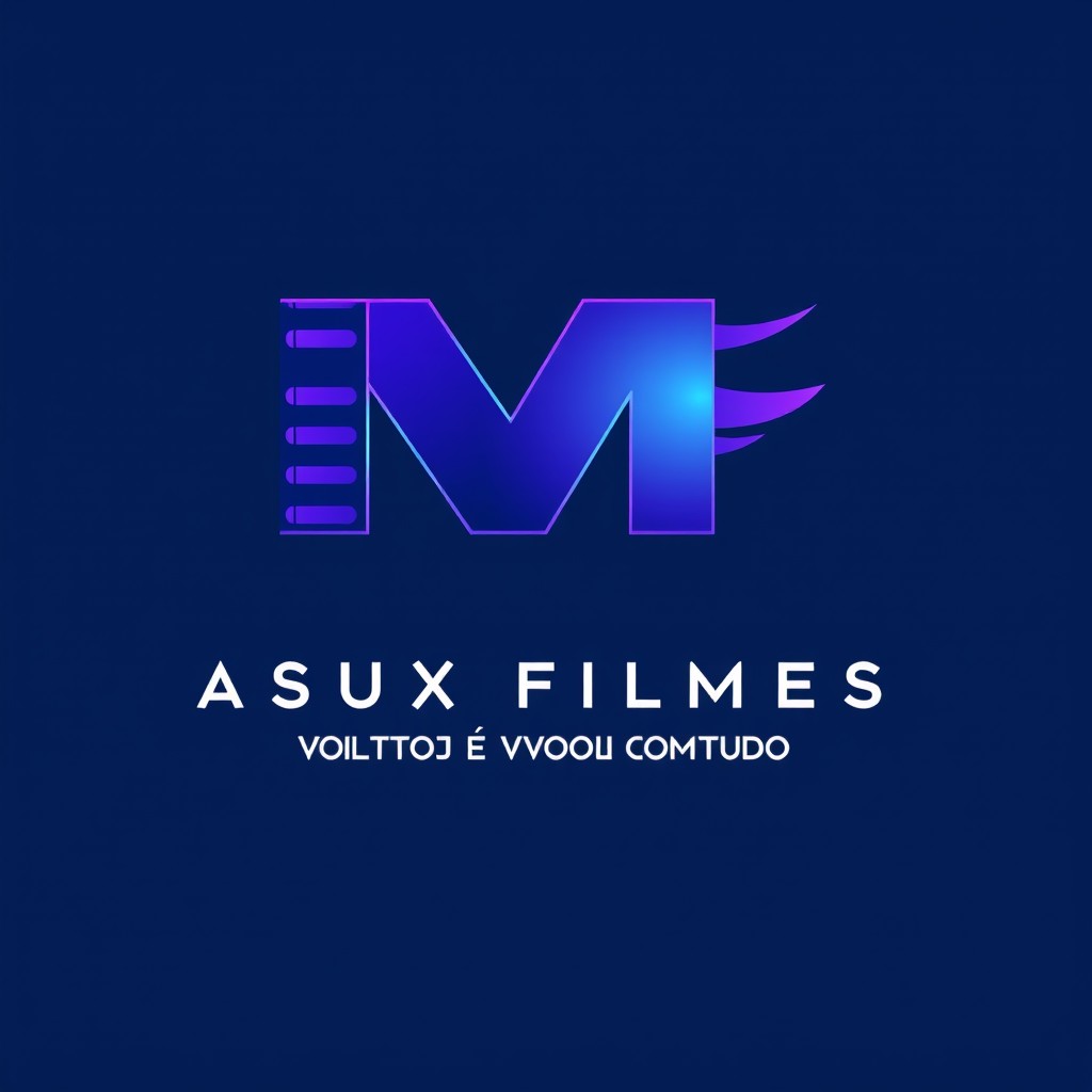 A cinematic logo design for 'ASUX FILMES' featuring the phrase 'VOLTO E VOLTOU COM TUDO'