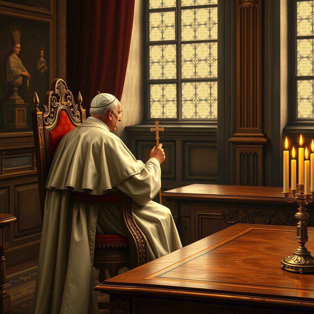 A historical depiction of the Pope's office in the Vatican during the 16th century