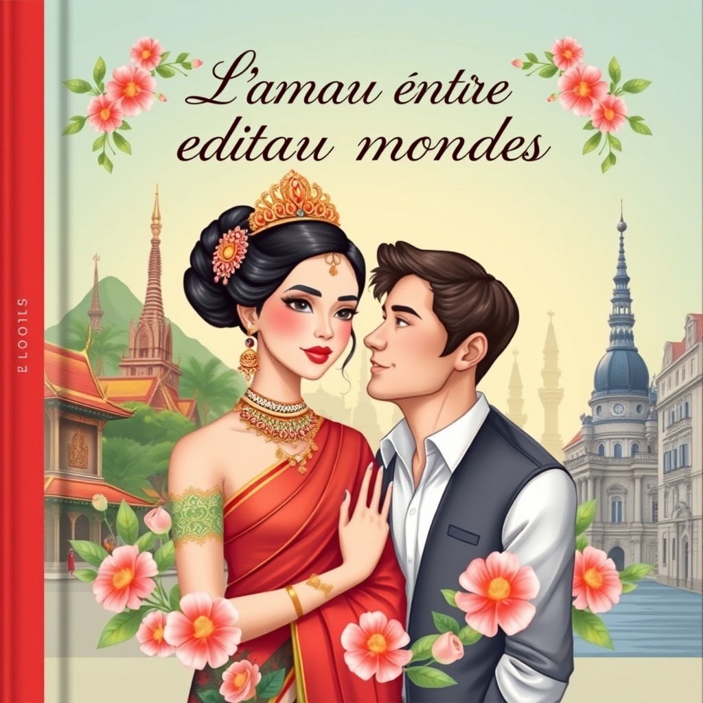 A meticulously illustrated cover design for a book titled 'L'amour entre deux mondes'