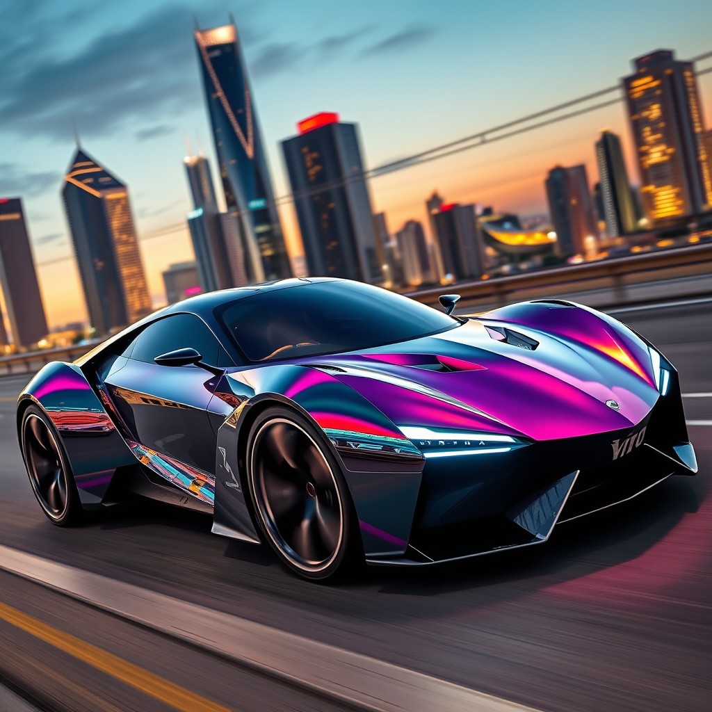 A sleek and futuristic modern supersport car, showcasing an aerodynamic design with sharp angles and an aggressive stance