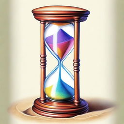 A vibrant, coloured pencil drawing of a unique hourglass