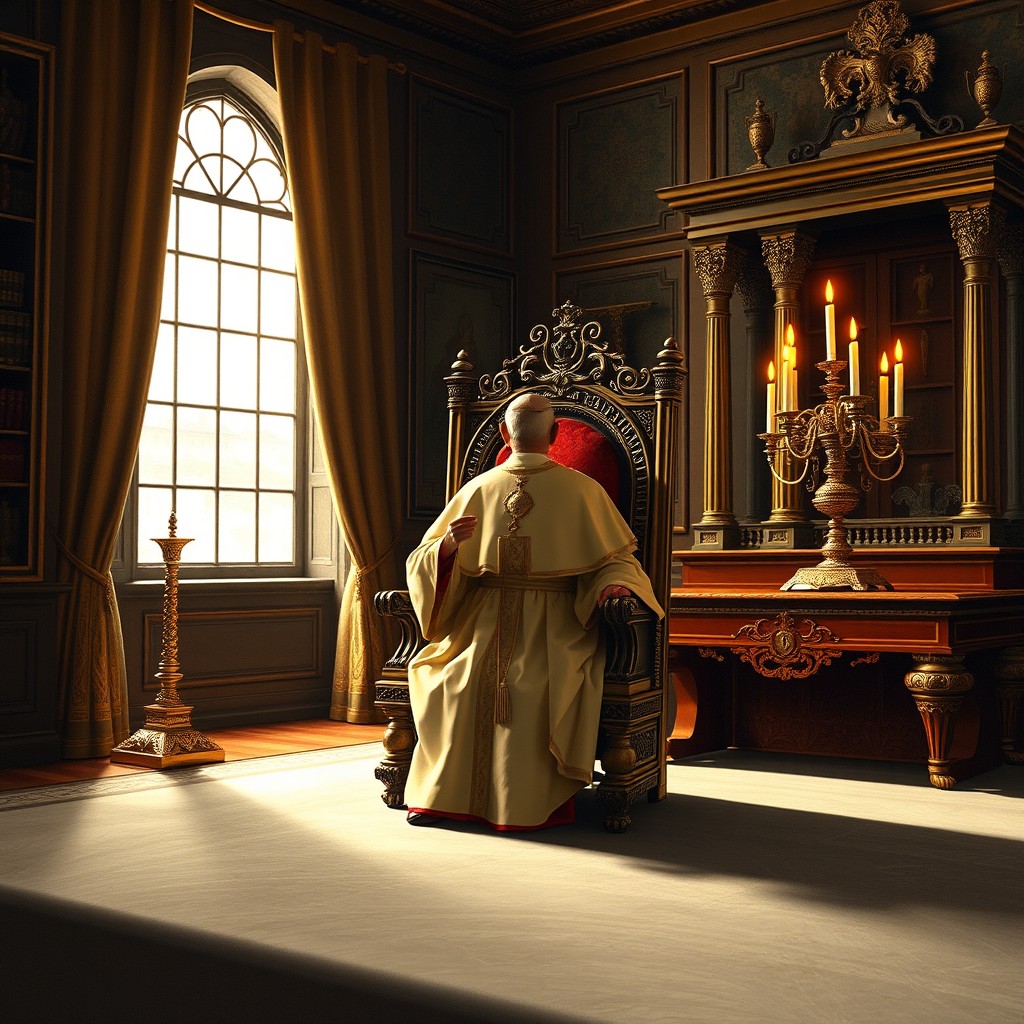 A historic depiction of the Pope's office in the Vatican during the 16th century