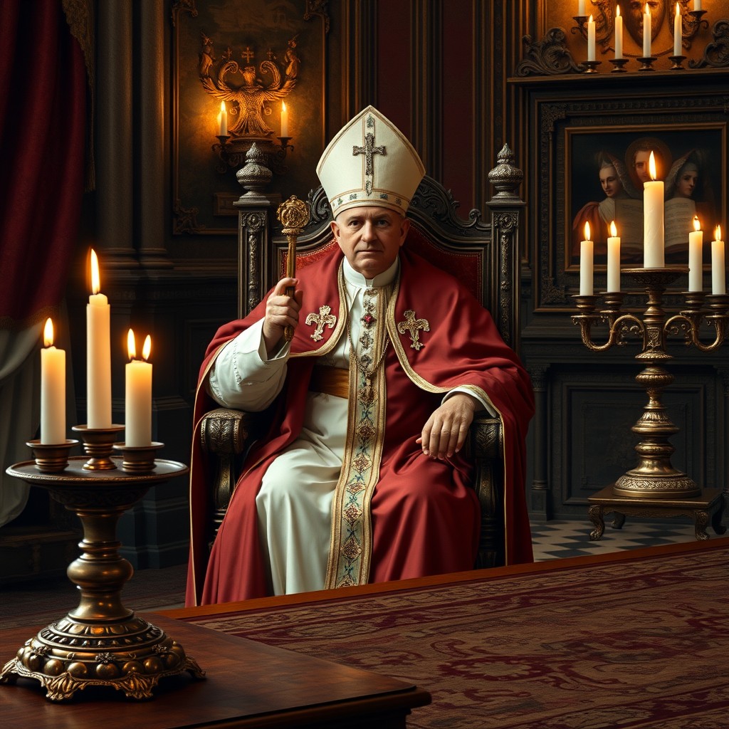 A historical depiction of the Pope's office in the Vatican during the 16th century