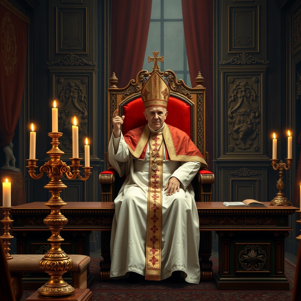 A historical depiction of the Pope's office in the Vatican during the 16th century