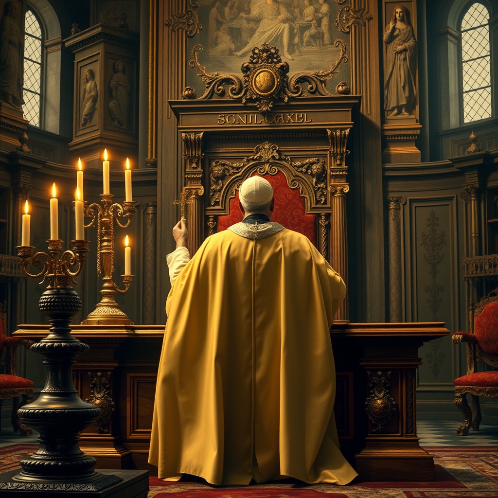 A historic depiction of the Pope's office in the Vatican during the 16th century