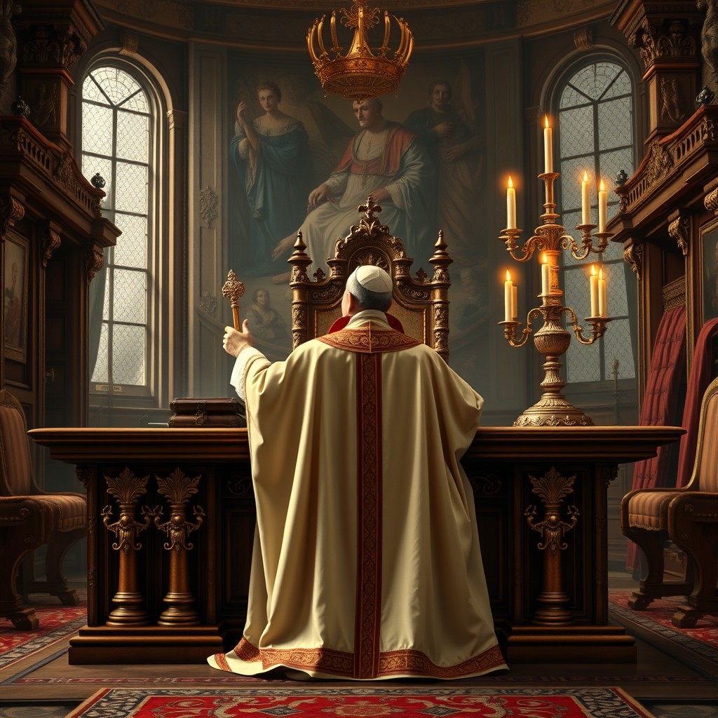 A historical depiction of the Pope's office in the Vatican during the 16th century