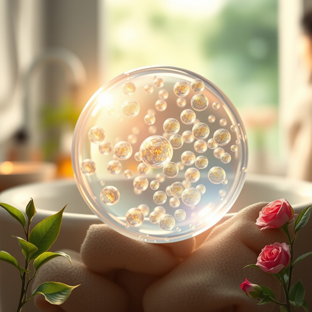 A beautifully detailed image showcasing the concept of exosomes in skincare