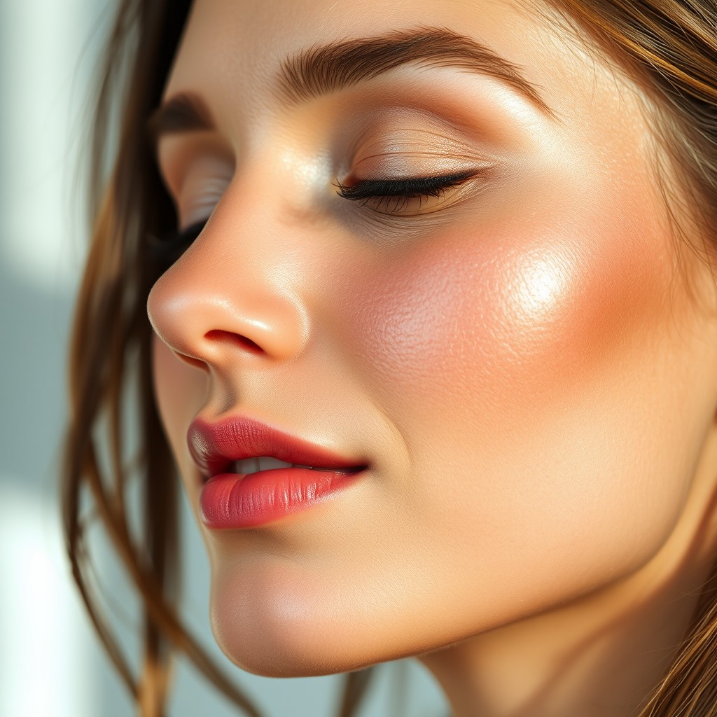 A close-up image of a woman's face showcasing a glowing, rejuvenated skin texture, emphasizing the effects of exosome therapy