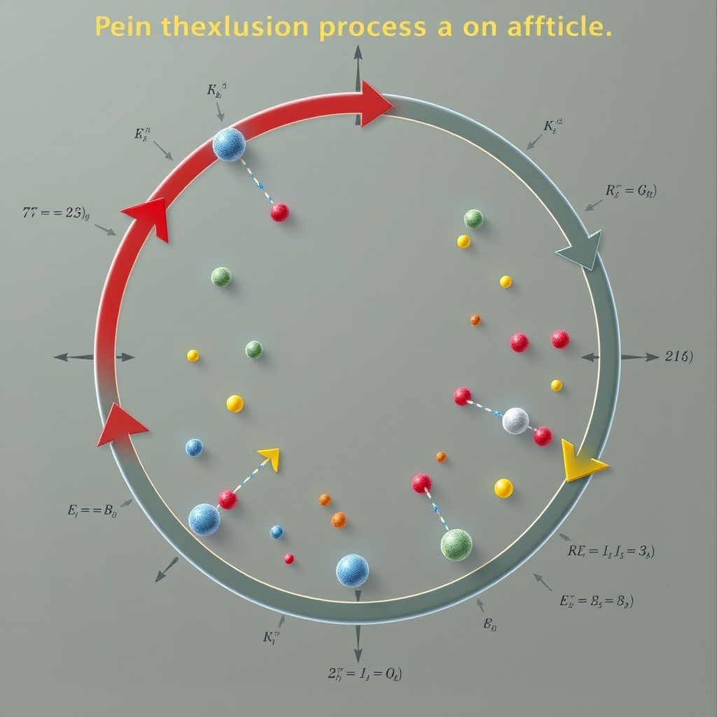 A mathematical illustration depicting the exclusion process on a ring, showcasing particles moving in a circular arrangement