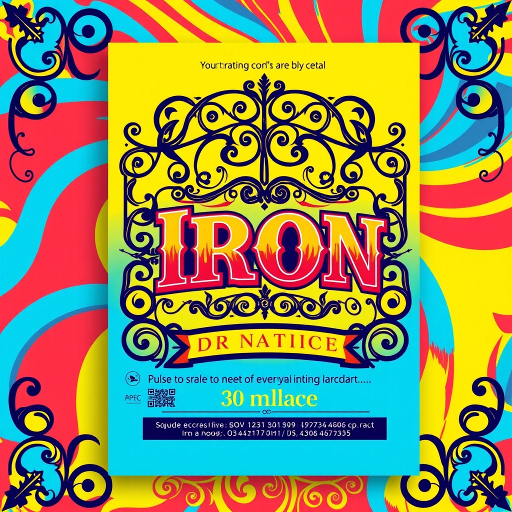 A vibrant and engaging flyer design that incorporates intricate iron details