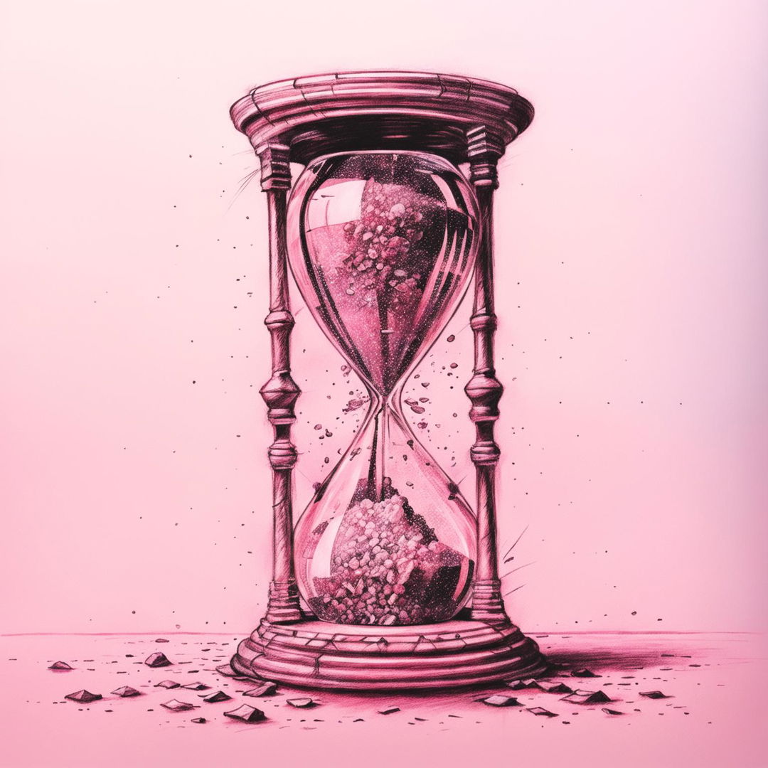 A captivating pink pencil sketch of an hourglass, exuding an intriguing aura