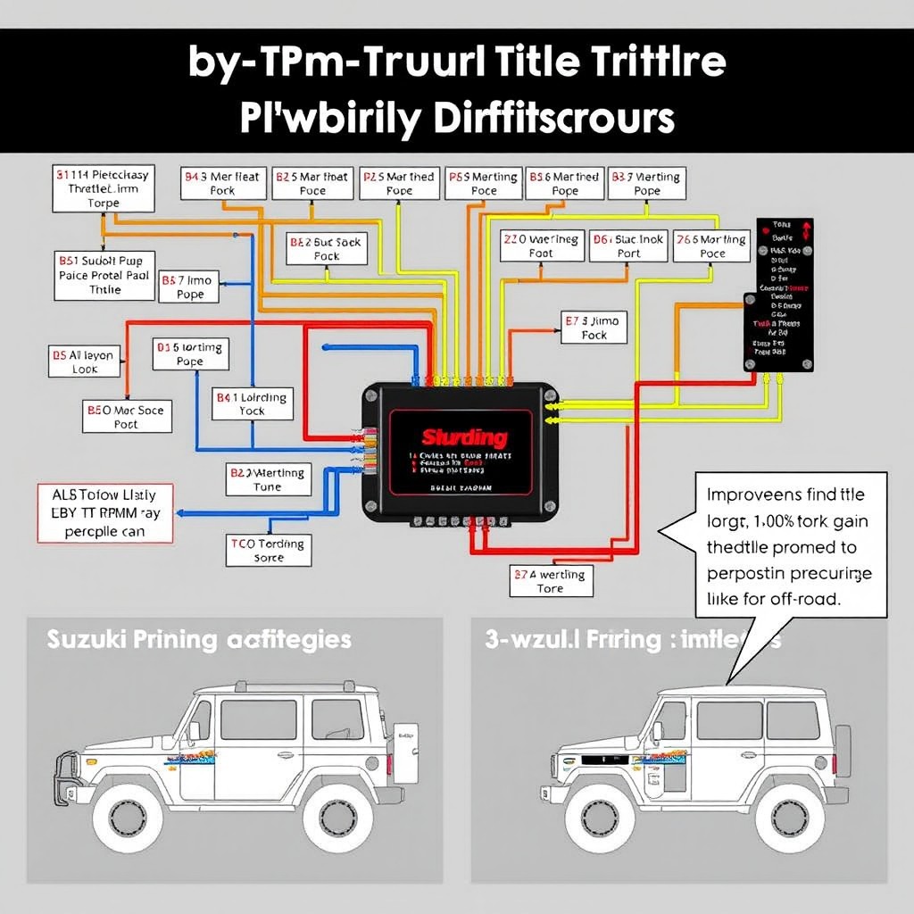 A detailed wiring diagram illustrating the piggyback ECU tuning setup for a Suzuki Jimny, specifically featuring the JB4 tuning module