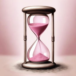 An intriguing pink pencil drawing of an hourglass, rendered with high precision and quality