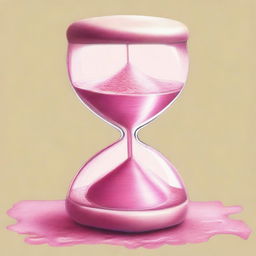 An intriguing pink pencil drawing of an hourglass, rendered with high precision and quality