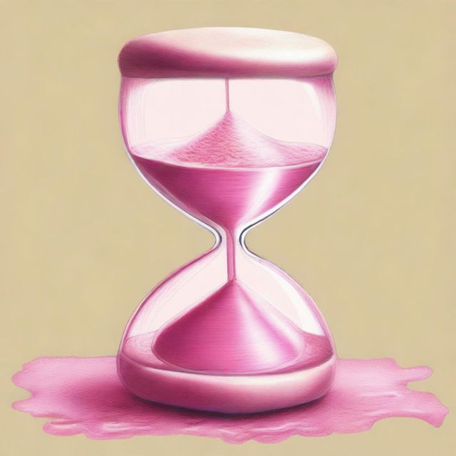 An intriguing pink pencil drawing of an hourglass, rendered with high precision and quality