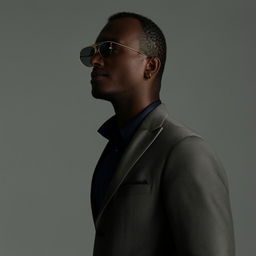 A stylish Somalian man sporting a sharp business suit and sleek sunglasses.