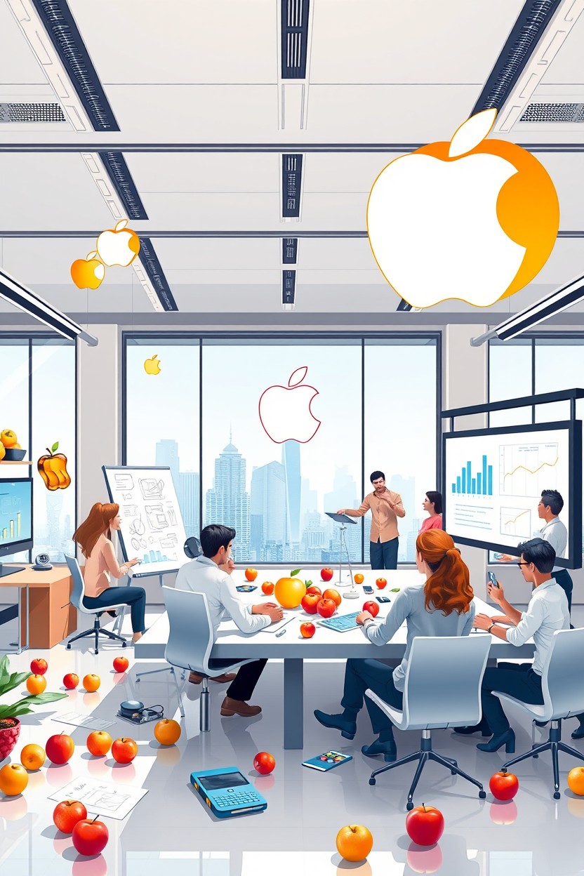 An artistic representation of the 'Apple Method', showcasing the process of innovation and creativity