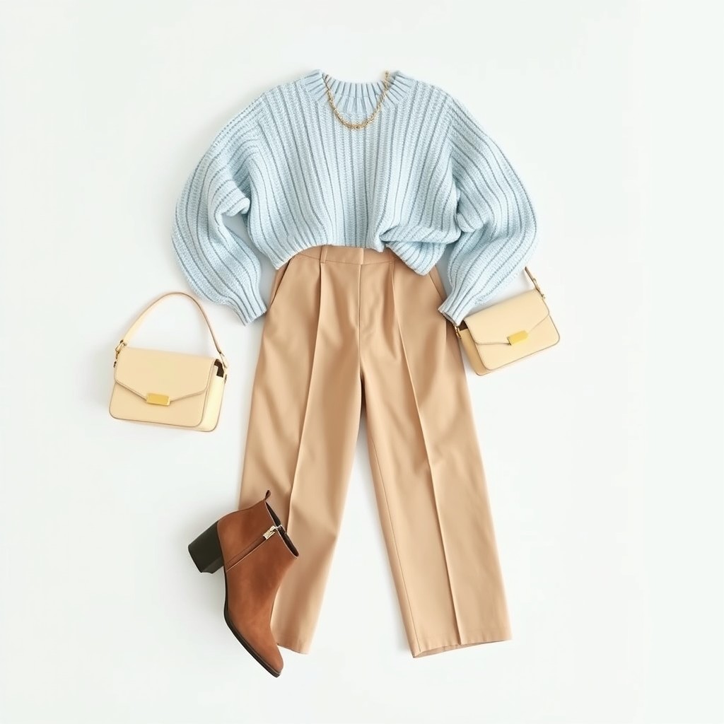 Aesthetic outfit inspiration featuring a stylish ensemble laid out on a plain white background