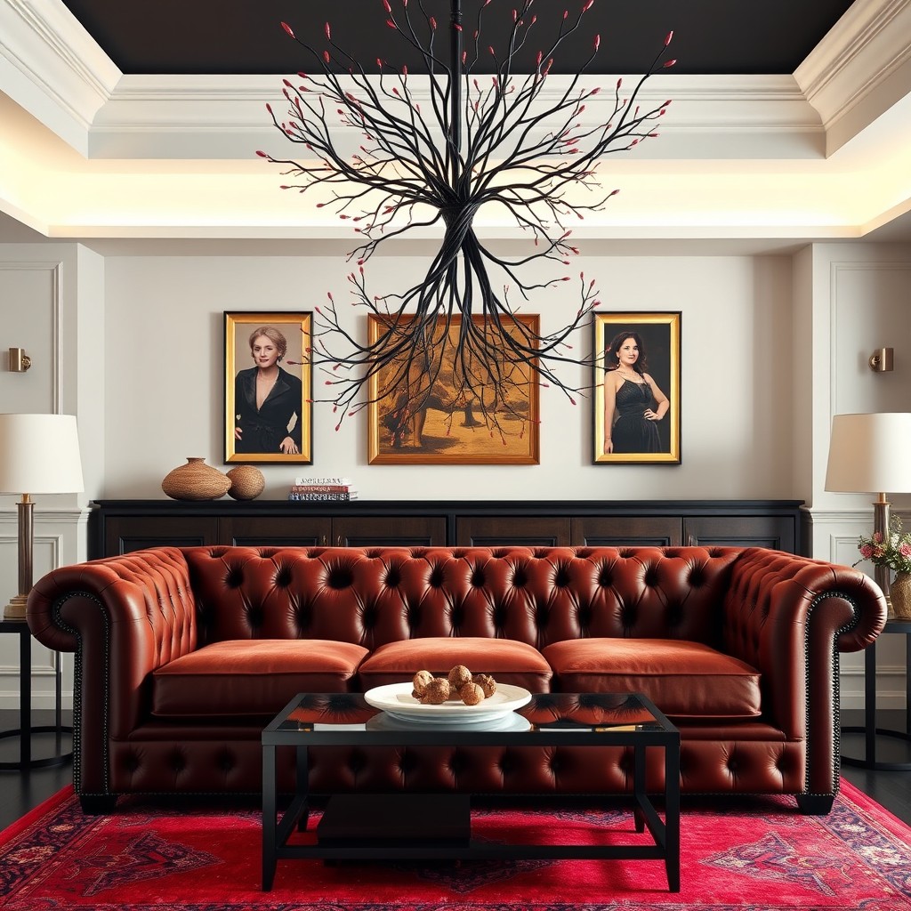 A beautifully designed Chesterfield sofa, luxurious and elegant, upholstered in a rich, deep fabric