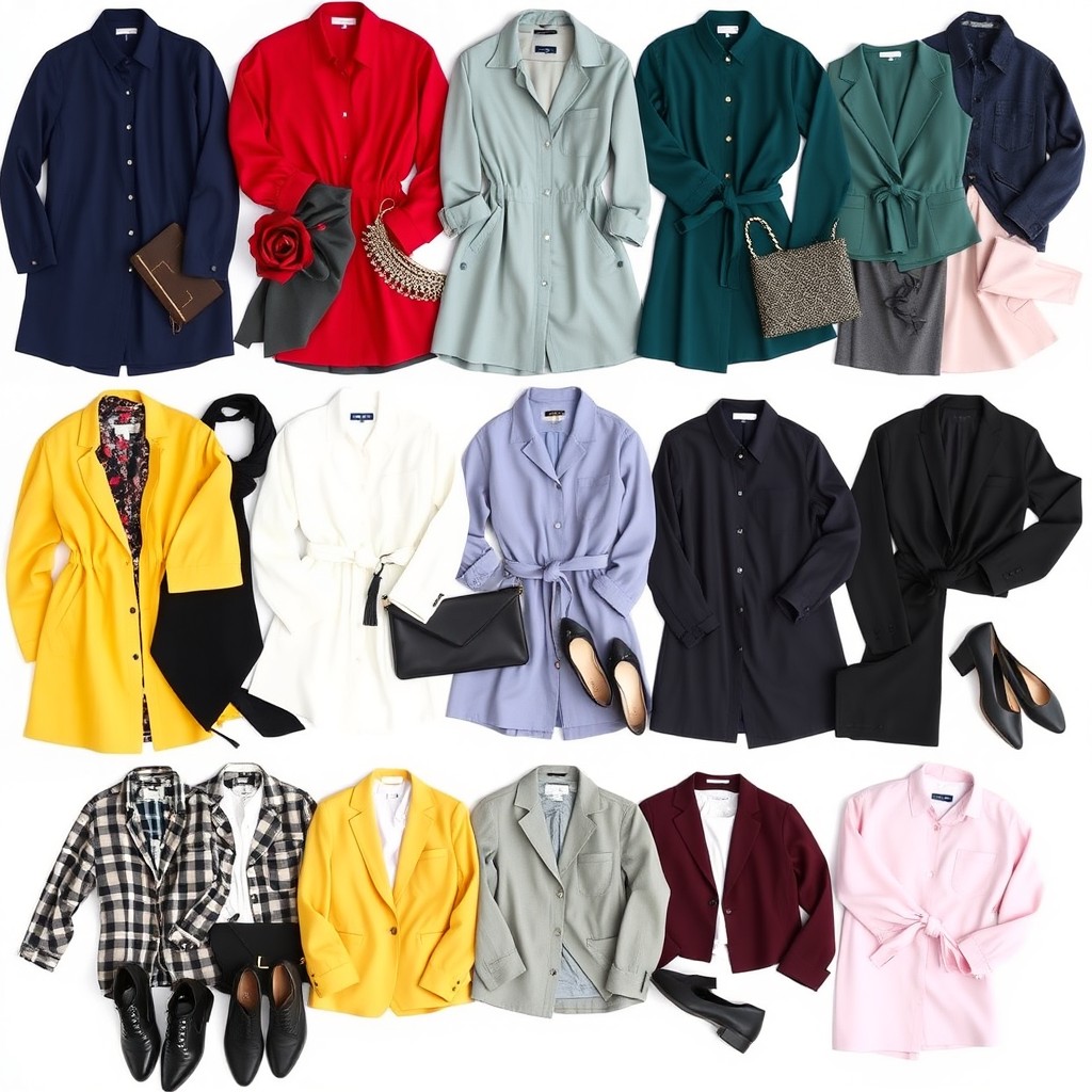 A collection of high quality aesthetic outfit inspirations arranged on a plain white background