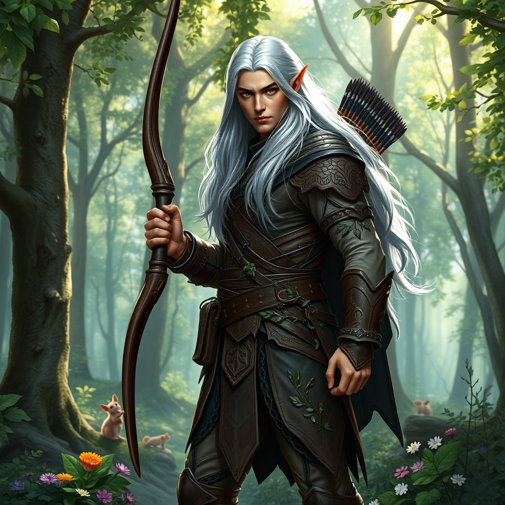 Majestic High Elf Ranger in Enchanted Forest | Idyllic AI Images