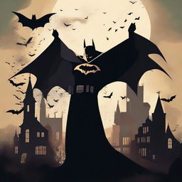 A haunting Batman logo, enveloped in eerie shadows and chilling horror-themed elements.