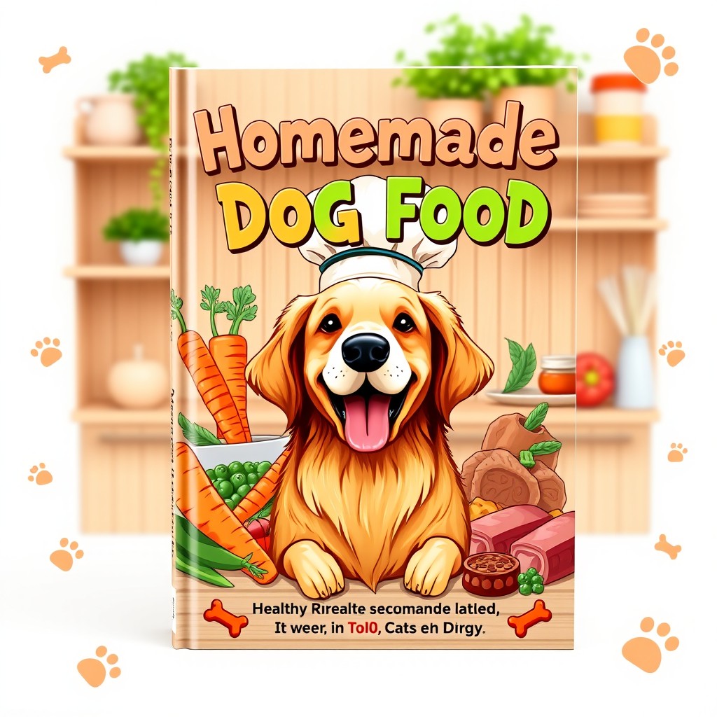 An eye-catching book cover design for 'Homemade Healthy Dog Food'