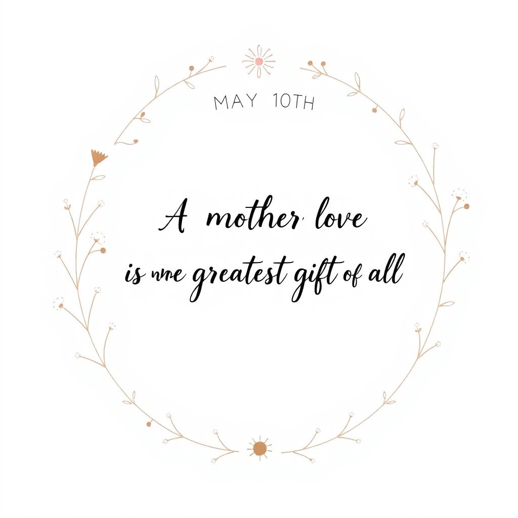 A creative and minimalist image celebrating Mother's Day on May 10th, featuring delicate floral designs and subtle pastel colors