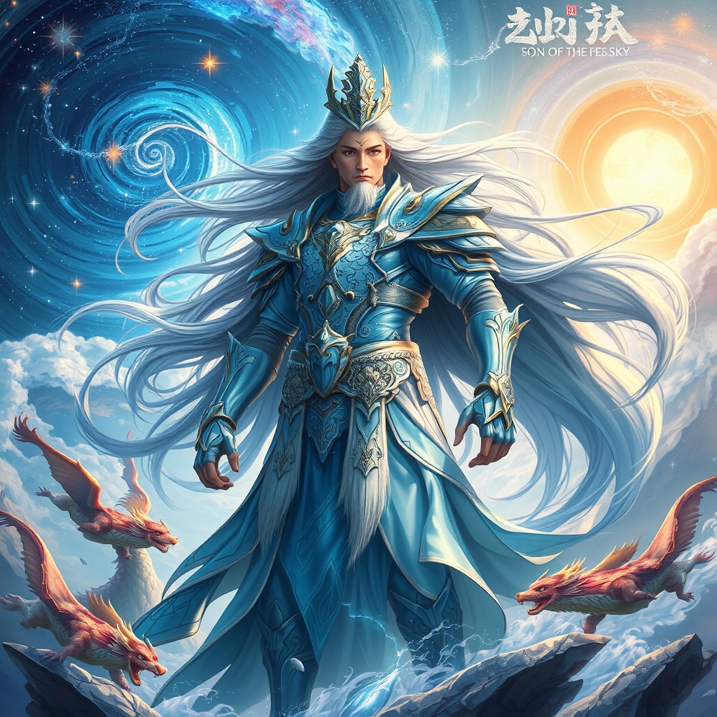 A stunning fantasy scene depicting the legendary tale of Zi Fa, son of the sky