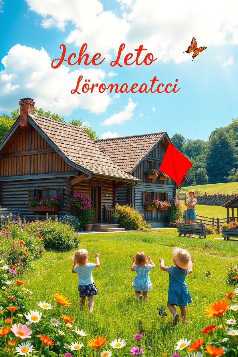 An idyllic village scene capturing the essence of a joyful and carefree summer