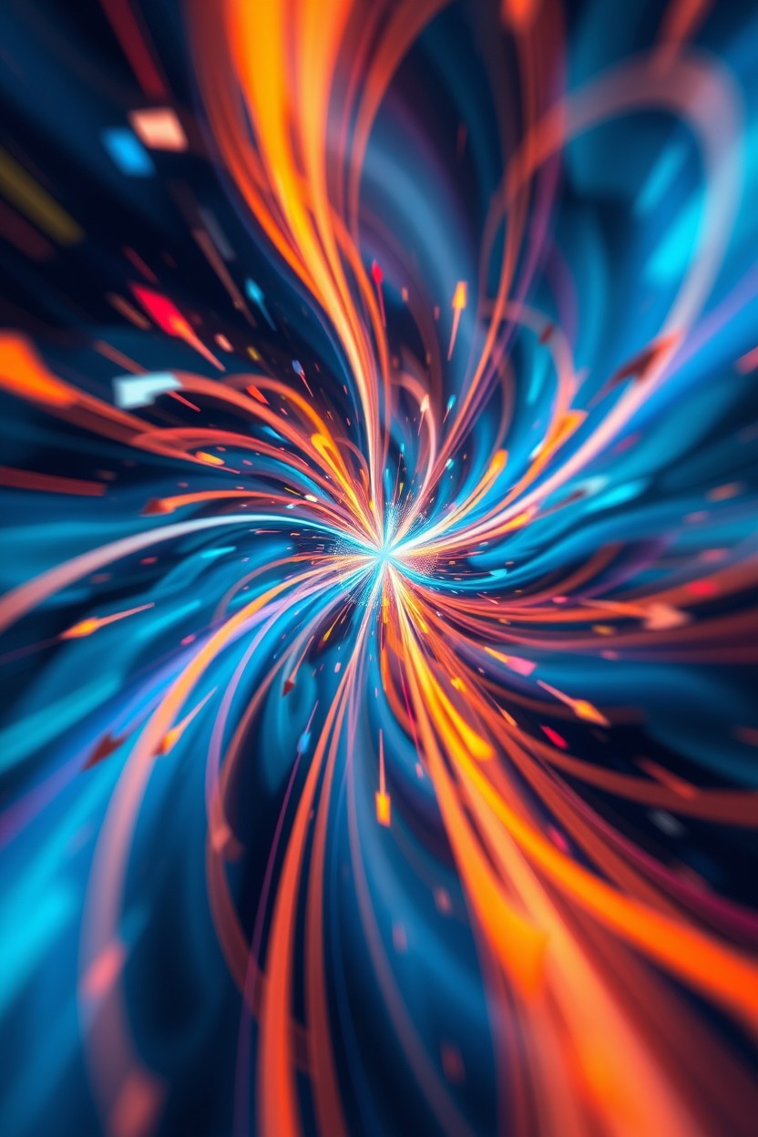 A vibrant and abstract representation of inertia, featuring swirling energy and dynamic motion