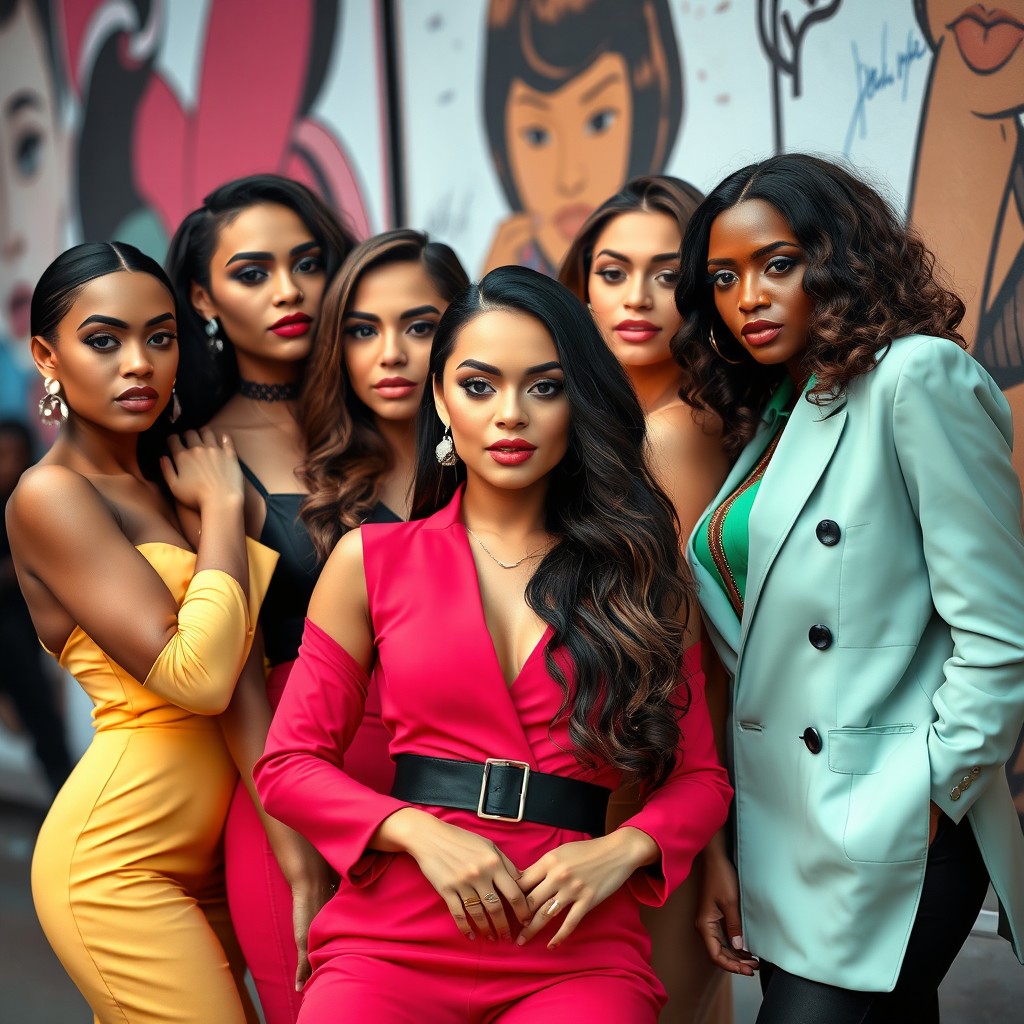 A striking portrait of a group of attractive women exuding confidence and allure
