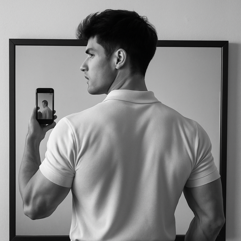 make his back look buff and attractive attractive but not too much,