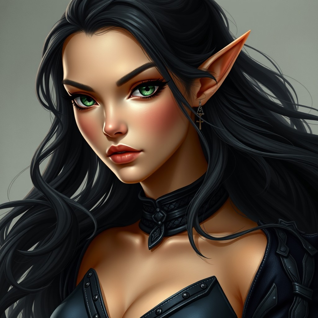 A super realistic female elf with a medium golden tan and a lean body, showcasing her tall stature as a mage