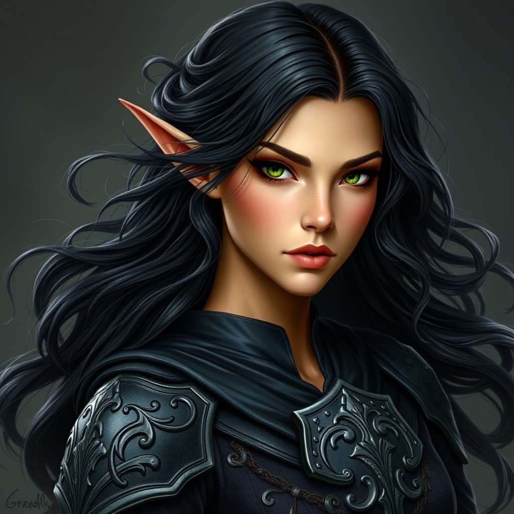 A super realistic female elf mage with medium golden tan skin and a non-petite, lean body