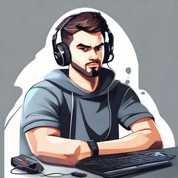 Create a portrait of Total Gaming, the popular gamer. His expression should be focused and intense, mirroring his passion for gaming. His features should be sharp, hinting at his determined personality