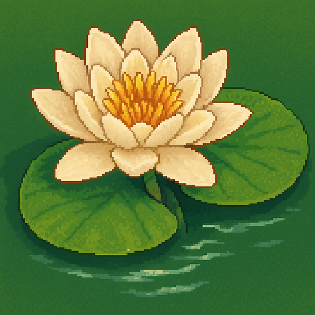 draw a lotus leaf in the background in pixel art, draw the picture without replacing it completely
