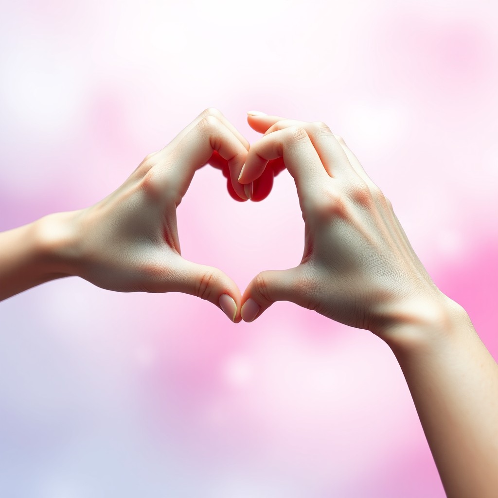 An artistic representation of two hands coming together to form a heart shape