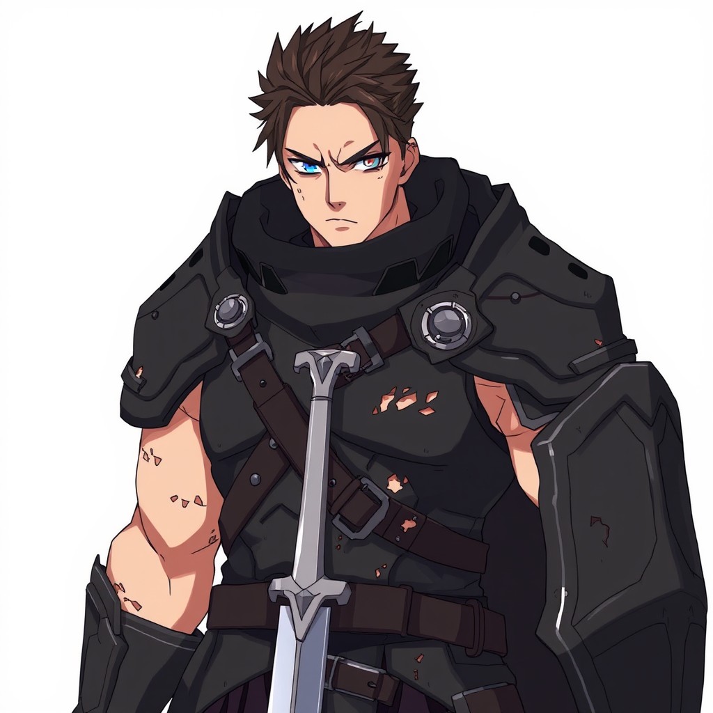 A male anime character with striking heterochromia, one eye blue and the other dark brown